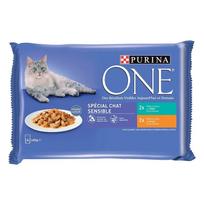 Šlapias kačių ėdalas Purina ONE Sensitive su vištiena ir tunu 4x85g