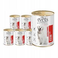 Šunų konservai 4Vets Natural su jautiena, 6 x 400 g