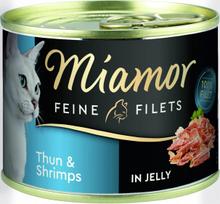 Katėms skirta Miamor Feine Filets tunas ir krevetės drebučiuose, 185 g