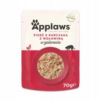 Drėgnas kačių ėdalas APPLAWS vištienos krūtinėlė su jautiena želėje 70g