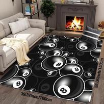 Flanelinis spausdintas 8 kamuolių kilimas Juodos ir baltos spalvos dizainas Minkštas vilnos grindų kilimėlis Svetainės kilimas Žaidimų dekoras Biliardo temos kilimai 60x90cm gray