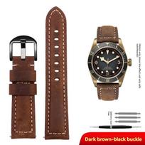 Originalios odos laikrodžio apyrankė Panerai/Tissot/Mido/Omega/IWC | 20mm 22mm 24mm 26mm | Retro Crazy Horse karvės odos dirželis vyrams 20mm width black