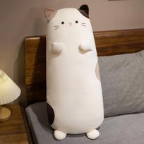 Calico Cat Hugging Pillow: Leg-Clamping Long Cushion for Bed, Dorm, or Sofa 70cm (Removable Inner Core) white