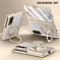 Metalinis magnetinis stovas su riešo dirželiu 2-in-1 telefono dėklas, skirtas Samsung Galaxy Z Fold 8 Fold8 Ultra, odinis priekinis dangtelis, stiklinis ekranas Galaxy Z Fold 8 white