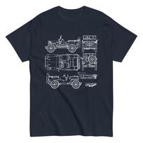 Willys MB Jeep WWII Military Technical Drawing Blueprint Graphic T-Shirt S įvairiaspalvis