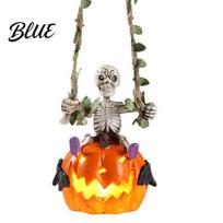 Halloween Garden Tree Decor Swing Skeleton with Lighted Pumpkin Light-up Ornament Secret gray
