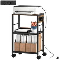 Spausdintuvo stovas Spausdintuvo lentyna su ratukais, elektros lizdais, USB ir USB-C jungtimis iki 40 kg Rustic Brown 42 x 28 x 64.5 cm