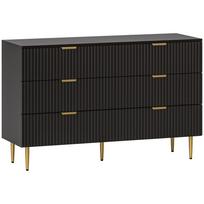 6 stalčių komoda, miegamojo komoda, modernūs laikymo baldai su auksinėmis rankenėlėmis ir kojelėmis, 120 x 40 x 76,5 cm, juoda 120 x 40 x 76.5 cm