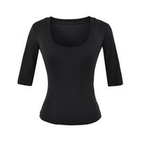U-neck medium-sleeved T-shirt women's summer new American Spice Girl solid color sexy and thin bottoming shirt top S juoda