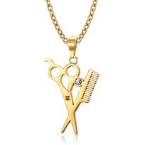 Plaukų stilisto žirklės šukos pakabukai karoliai nerūdijančio plieno vyriški individualizuoti universalūs plaukų kirpimo karoliai madingi papuošalai dovana auksas
