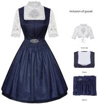 Women's Oktoberfest Costume Dress with Lace, Retro Bavarian for Stage Performance and Party M mėlyna