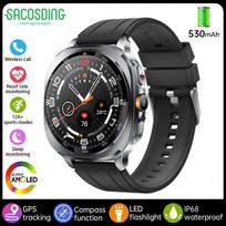 SACOSIDNG Fashion GPS Sport Tracker Compass Smart Watch For Men 1.43” AMOLED Screen Men's Bracelet 3ATM Waterproof BT Call Smartwatch gray
