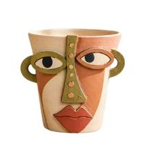 Abstract Face Planter Pot Artistic Face Resin Flowerpot Indoor Outdoor Cactus Succulents Plants Container Home Balcony Garden Decoration 1pc beige