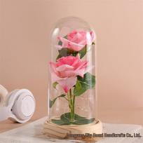 Valentine's Preserved Rose Bouquet Glass Night Light - Perfect Gift for Mother's Day Plastic Cover rožinė