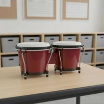 Connected Bongo Drums Glossy Red Paired Bongo Drums Pair Of Bongos Black Rims Percussion Instrument Natural Creature Skin Heads gray
