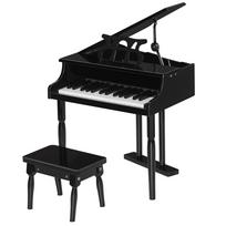 Medinis vaikų pianinas-fortepijonas Vaikams 30 klavišų pianino klaviatūra - Su kėdute ir natų stoveliu - Muzikos instrumentas - Juodas MDF 132.08 x 127 x 124.46 cm
