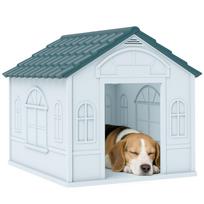 Plastic Weather-Resistant Dog House, for Indoors and Outdoors, Medium Dogs - White and Blue 165.1 x 192.28 x 160.02 cm