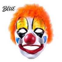 Comfortable Fit Clown Face Mask Realistic with Red Nose & Plush Wig Scary Latex Halloween Trick or Treat Accessories Full for Costume Party, A orange