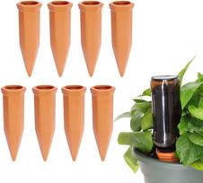 8 vnt. terakotos laistymo smaigalių, automatiniai savilaistymo smaigai, augalų laistymo įrenginiai vyno buteliams, perdirbti buteliai, moliniai augalų sodo laistytuvai 8pcs beige