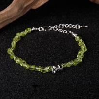 Original S925 Sterling Silver Natural Peridot Colored Jewelry Necklace Female Shape Amorphous Stone Transparent Green Beaded Neck Chain black