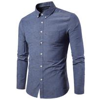 Rudens Nauji Vyriški Oksfordo Verpimo Slim Fit Vientisos Spalvos Marškiniai Vyriški Marškiniai Ilgomis Rankovėmis Vyriški 39(L)