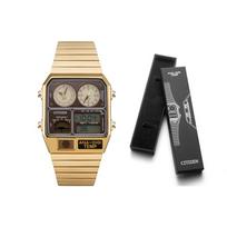 Citizen Ana-Digi Kvarcinis Mechanizmas Nerūdijančio Plieno Laikrodis Unisex Laikrodžiai Rudo Spalvos JG2103-72X Gold Strap JG2103-72X beige