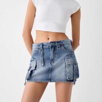 Spicy Girl Multi-Pocket Workwear Denim Mini Skirt S tamsiai mėlyna spalva