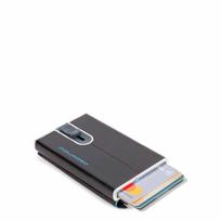 Piquadro, Blue Square, Leather Card Holder, Square Sliding System with Zipped Coin Pocket, PP5359B2R-N, Black, For Men