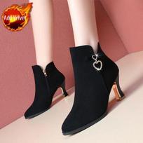 Warm Woman Short Shoes Autumn Winter Ankle Boots for Women Black Pointed Toe Booties Heeled Fashion 2025 on Promotion Footwear 34 brown