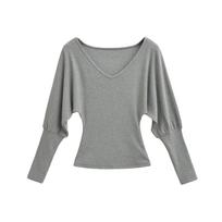 American Spicy V-neck Slim Waist Batwing Sleeve Velvet Long-sleeve Top Small viržių pilka spalva