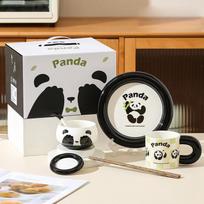 Little Panda Ceramic 6-Piece Solo Dinnerware Set black