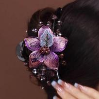 Vintage Grab Clip Women'S Wire Handwoven Double-Sided Hair Clip Temperament Flower Shark Clip Elegant Headpiece gray