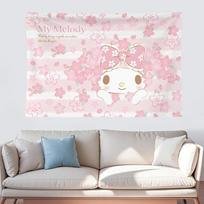 My Melody Sanrio Pink Flower Tapestry Kawaii Bedroom Wall Decor Collection Gift 74x94cm(29x37in) white