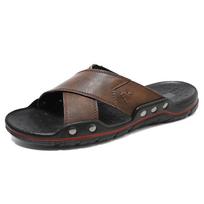 Men's Breathable Non-Slip Cowhide Beach Sandals 48 tamsiai ruda spalva