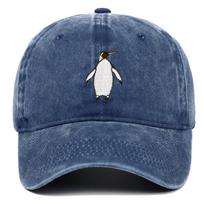 Išblukęs medvilninis beisbolo kepuraitė su siuvinėtu pingvinu, „Dad Hat“, hiphopo stiliaus snapelis Adjustable tamsiai mėlyna