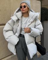 Dygsniuota striukė Moteriška žieminė laisva parkas paltas Vintage duonos striukė Viršutiniai drabužiai Biuro moteriškos šiltos striukės S pilka