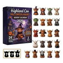 Collectible Highland Cow Figures Halloween Advent Calendar, 24 Days Surprise Countdown Calendar with Desktop Holiday Display Mini Acrylic Ornaments, 1 Set