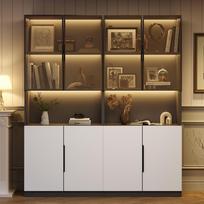 Moderni minimalistinė vitrina su stiklinėmis durimis, LED apšvietimu, reguliuojama spalvos temperatūra, baltomis durimis su juoda apdaila, 30*160*200cm 30 x 160 x 200 cm balta
