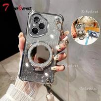 For Huawei Honor 400 Lite Pro Case Crossbody Lanyard Plating Mirror Holder Cover Honor 400 sidabras