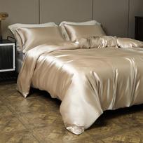 Satin Silk 3-Piece Bedding Set: Duvet Cover, Pillowcase, Pillow Core Cover Duvet Cover 135*200cm, Zipper Pillowcase 80*80cm chaki