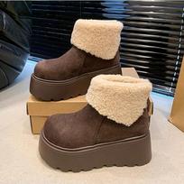 2025 Zomšas Karvės Natūrali Oda Sniego Batai Moteriški Ankle Booties Platforma Pleištas Žieminiai Pūkuoti Batai Avalynė Moterims 36 ruda