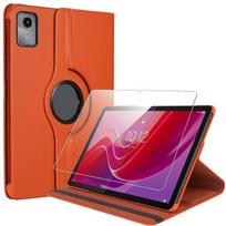 Case + Tempered Glass for Lenovo Tab M11, 360° Rotating Multi-Angle Shockproof Case Leather Effect Orange oranžinė