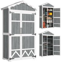 Wooden Garden Shed 105x55x179 cm Tool Cabinet with 4 Shelves Galvanized Metal Roof Grey 105 x 55 x 179 cm