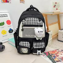 Schoolbag Fashion Plaid Dopamine Cute Girl Backpack Campus Middle School High School Student School Bag Girls Backpack Solid Color juoda