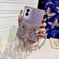 Case for Samsung Galaxy Z Fold 8 Ultra 7 6 5 4 3 with Bling Rhinestone 3D Detachable Beaded Wrist Strap Shockproof Cover  Luxury Women Phone Bumpers for Samsung Z Fold4 rožinio aukso spalvos