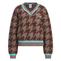 Adidas Originals FW25 Šunies danties rašto V formos iškirptės ilgomis rankovėmis megztas viršutinis drabužis moterims viršūnės KC2688 XS gray