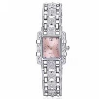 Elegant Lady Slim Watch Band Bracelet Quartz Wristwatch Rectangle Case Watch rožinė