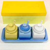 3PCS Ceramic Spice Container Set For Storing Salt Sugar Pepper Spice Jar with Lid and Spoons Kitchen Accessories Spice Organizer yellow