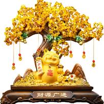 Aris & Juno Chinese Feng Shui Fortune Tree & Lucky Cat Figurine - Resin Wealth Decor for Home, Office & Business | Good Luck Gift for Prosperity Small