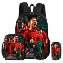 Ronaldo 3 dalių rinkinys Kuprinė Pečių krepšys Pieštukinės Knygų krepšys CR Futbolo žvaigždė Kuprinė vaikiška Mochila Futbolo Sportinis Mokyklinis krepšys Dovana black